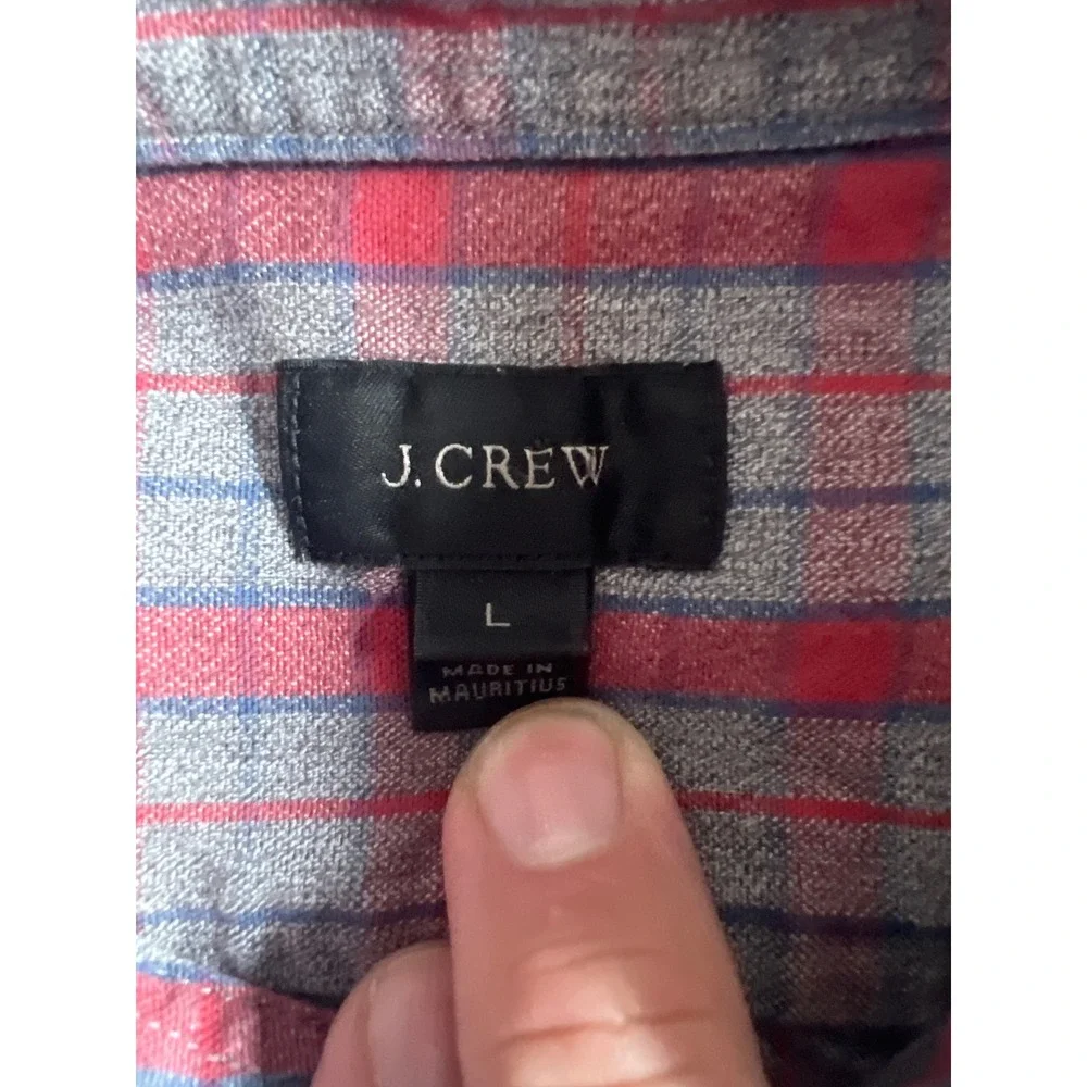 J. Crew Mens L Long Sleeve‎ Button Down Shirt Plaid Casual Gray Red Cotton Fall